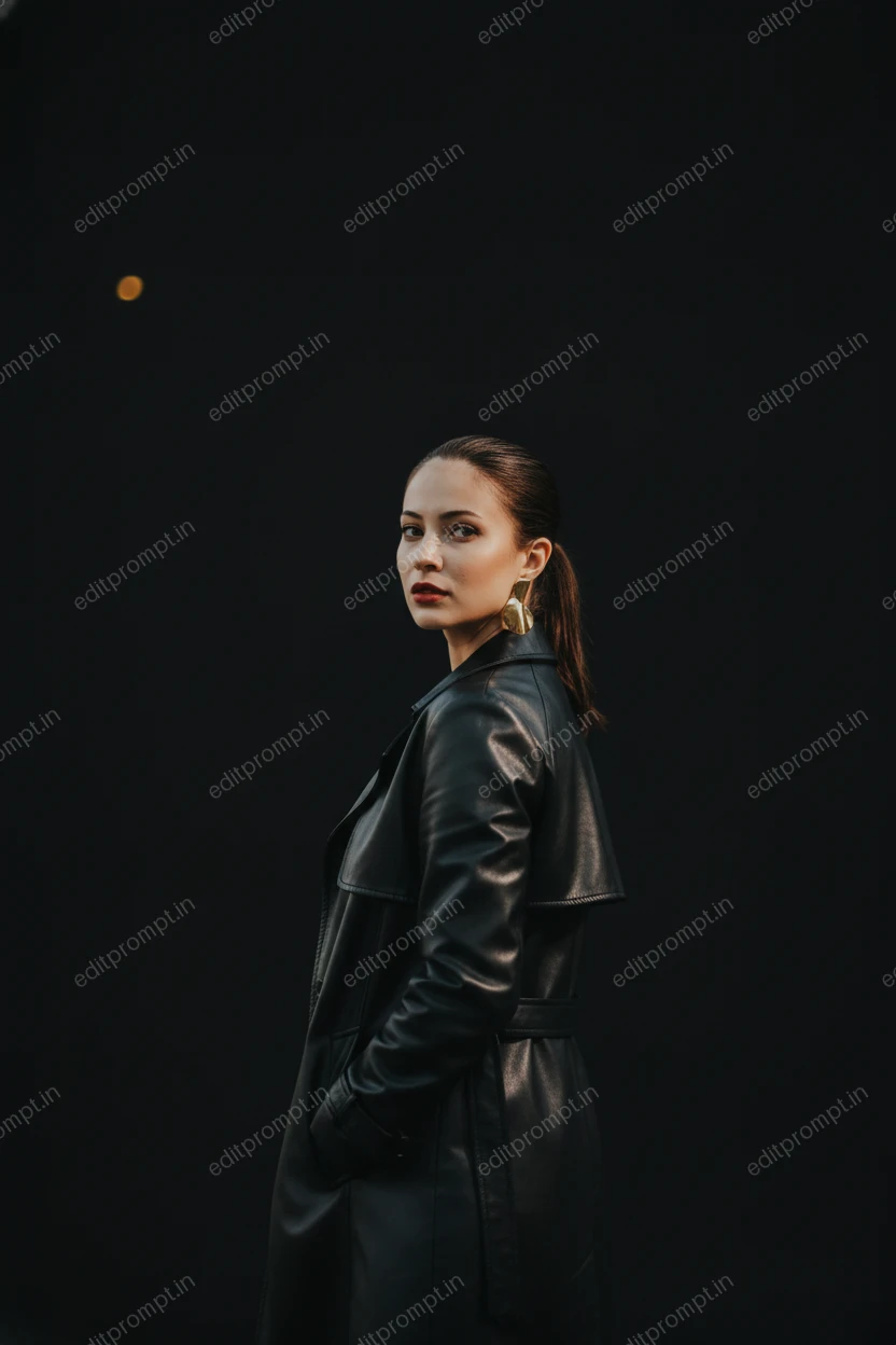 cinematic ai photo prompt — Midnight Minimal Cinematic AI Photo Prompt for Girls