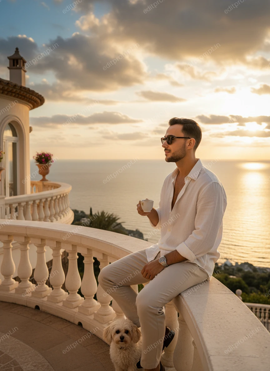 aesthetic ai photo prompt — Coffee Above the Waves Aesthetic AI Photo Prompt for Boys