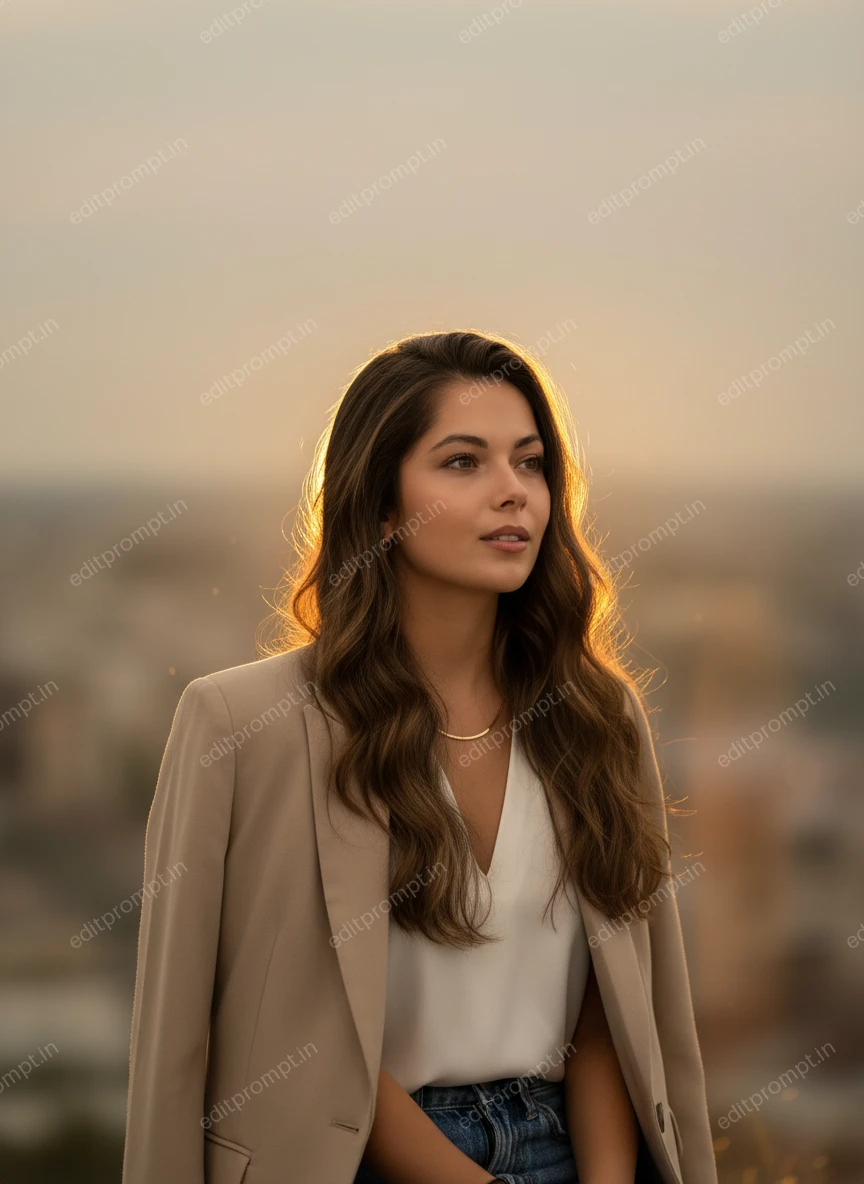 portrait ai photo prompt — Sunline Silhouette Portrait AI Photo Prompt for Girls