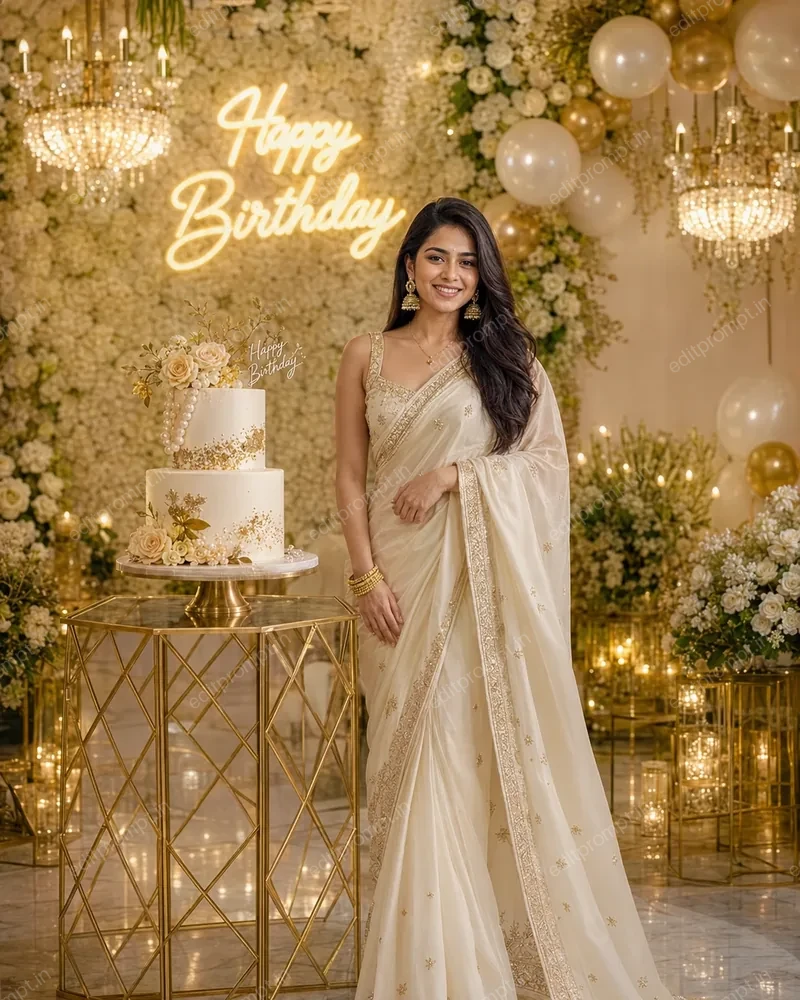 birthday prompt — Luxury Birthday Saree Portrait AI Prompt
