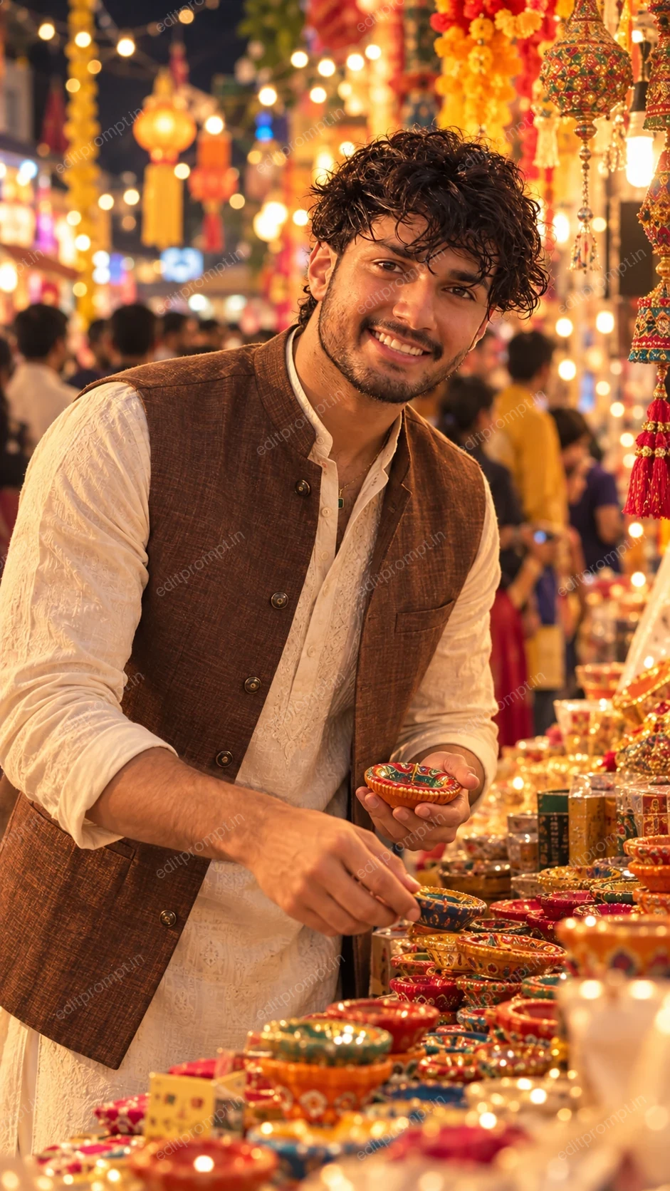 Cream Kurta and Jacket Diwali AI Photo Prompt for Boys — AI photo prompt example
