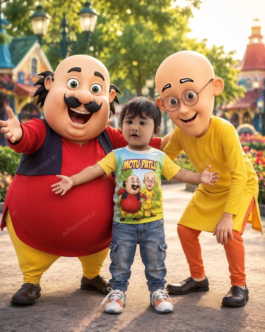 cartoon ai photo prompt — Kids Photo With Motu & Patlu