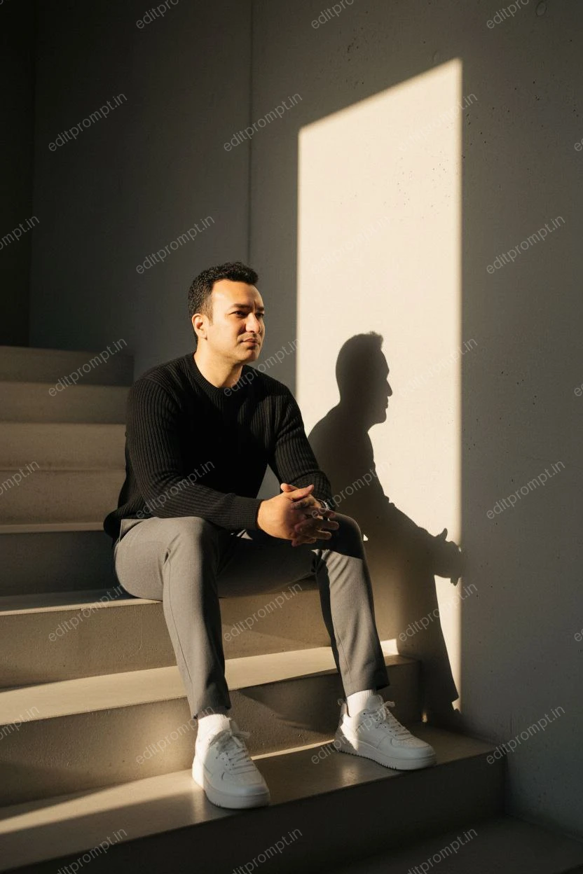 aesthetic ai photo prompt — On the stairs Aesthetic AI Photo Prompt for Boys