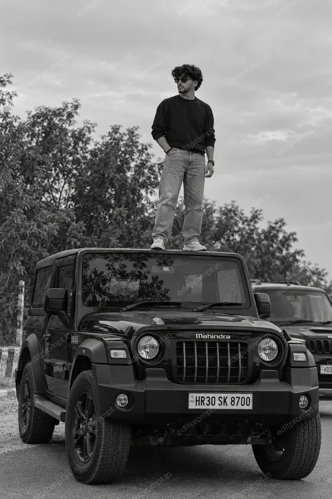 photo prompt — Standing on Thar Roof AI Photo Prompt for Boys