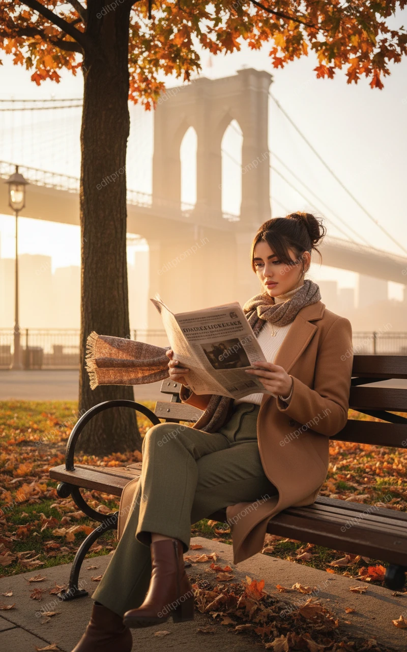aesthetic ai photo prompt — Autumn Stillness on the Bridge