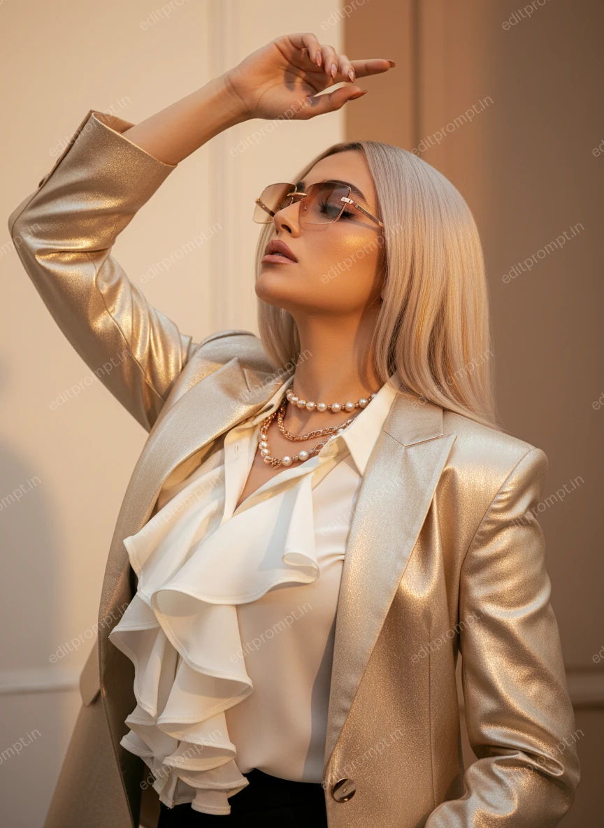 portrait ai photo prompt — Steel & Silk Contrast Portrait AI Photo Prompt for Girls
