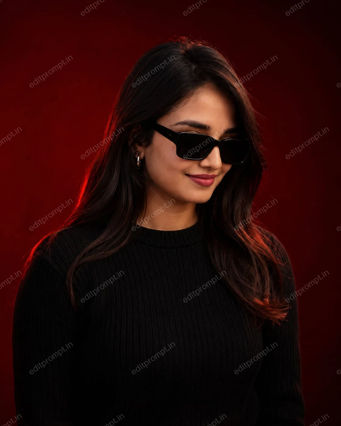 cinematic ai photo prompt — Luxury Red Background Edit Cinematic AI Photo Prompt for Girls