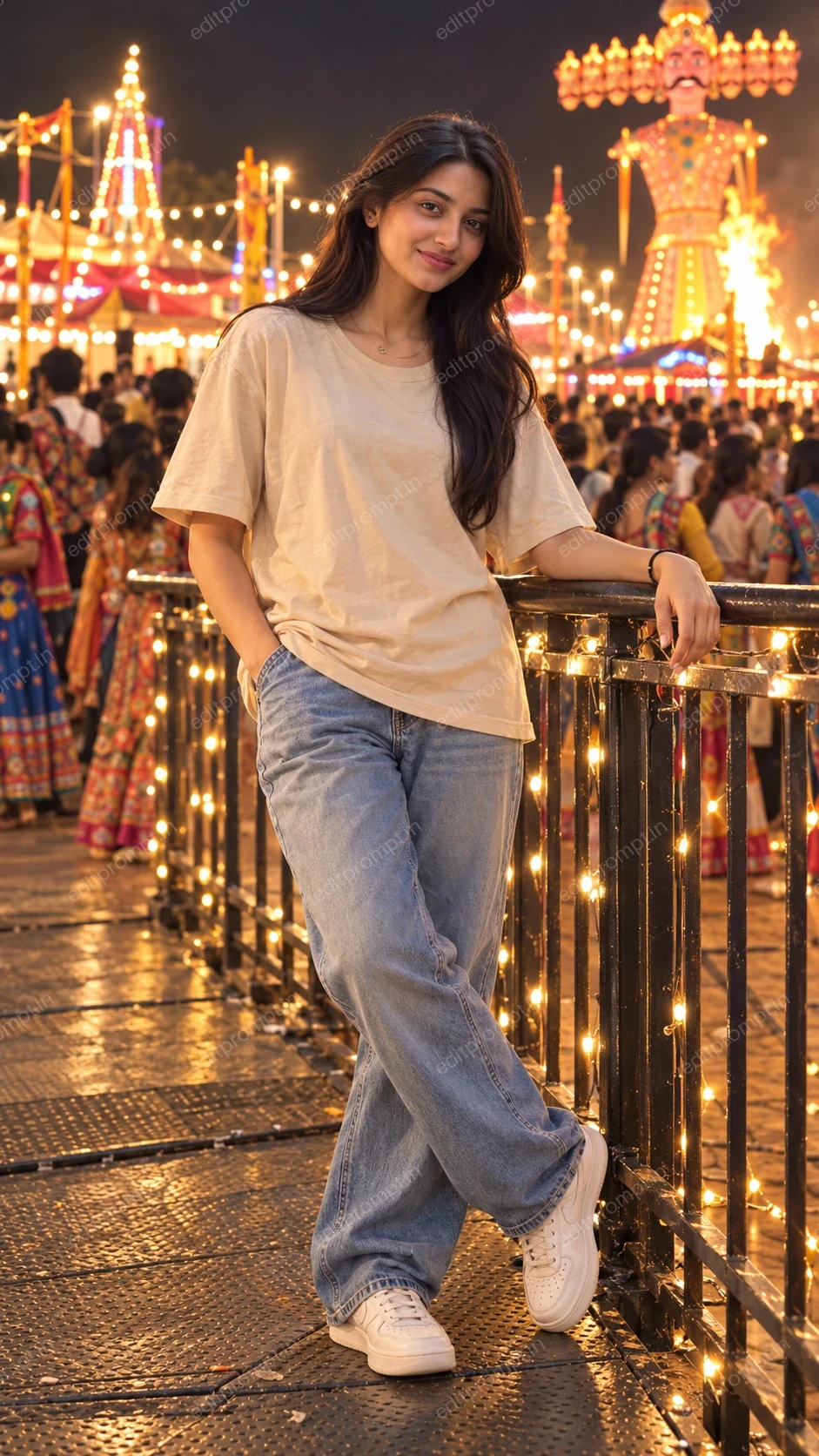 Dussehra Photo with Ravan AI Prompt for Girls — AI photo prompt example