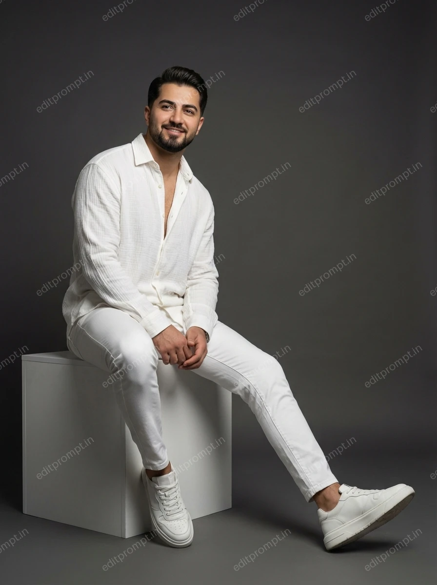 portrait ai photo prompt — Owning My Space in All White