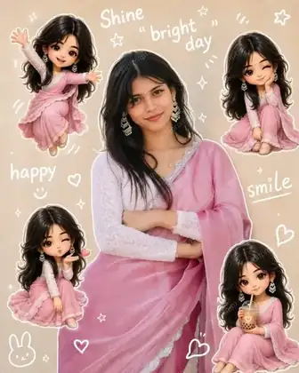 collage ai photo prompt — Aesthetic Cartoon Photo Editing Collage AI Photo Prompt for Girls