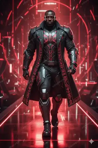 cartoon ai photo prompt — Neo-Tribal Warrior on the Runway