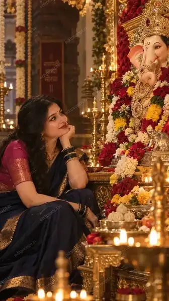 photo prompt — Ganpati AI Photo Prompt for Girls in Navy Saree