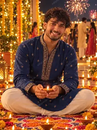 Boy Holding Diya on Rangoli Diwali AI Photo Prompt — AI photo prompt example