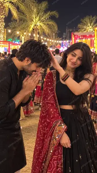 Navratri Garba Couple Funny Blessing AI Photo Prompt — AI photo prompt example