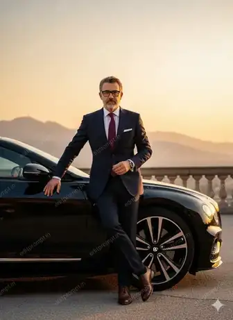 portrait ai photo prompt — Fora do Carro por do sol