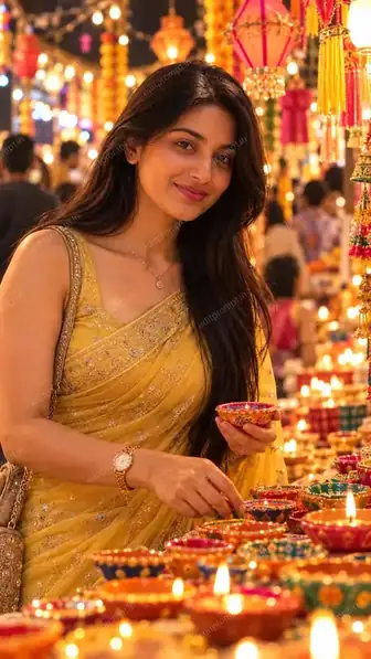 Yellow Saree Diwali Market AI Photo Prompt for Girls — AI photo prompt example