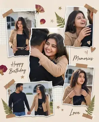 birthday ai photo prompt — Modern aesthetic photo collage Birthday AI Photo Prompt for Couple
