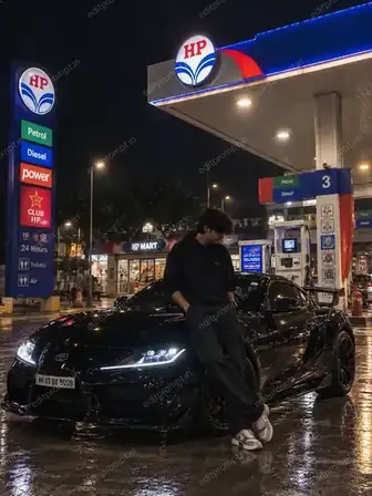 photo prompt — Black Car Night Petrol Pump AI Photo Prompt for Boys
