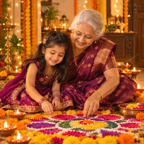Girl and Grandmother — Diwali preview